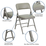 Hercules Metal Folding Chair by Flash Furniture – Set of 4, Foam, Vinyl, Metal, Gray Vinyl/Gray Frame, Pack of 4, Model 4-HA-MC309AV-GY-GG