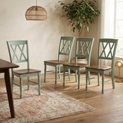 Blue Dining Chairs 4-Piece Set with Comfortable Back Support by Furnifact – Solid Rubberwood 50.00%,Mdf 40.00%,Birch Veneer 10.00%, Blue, Pack of 4