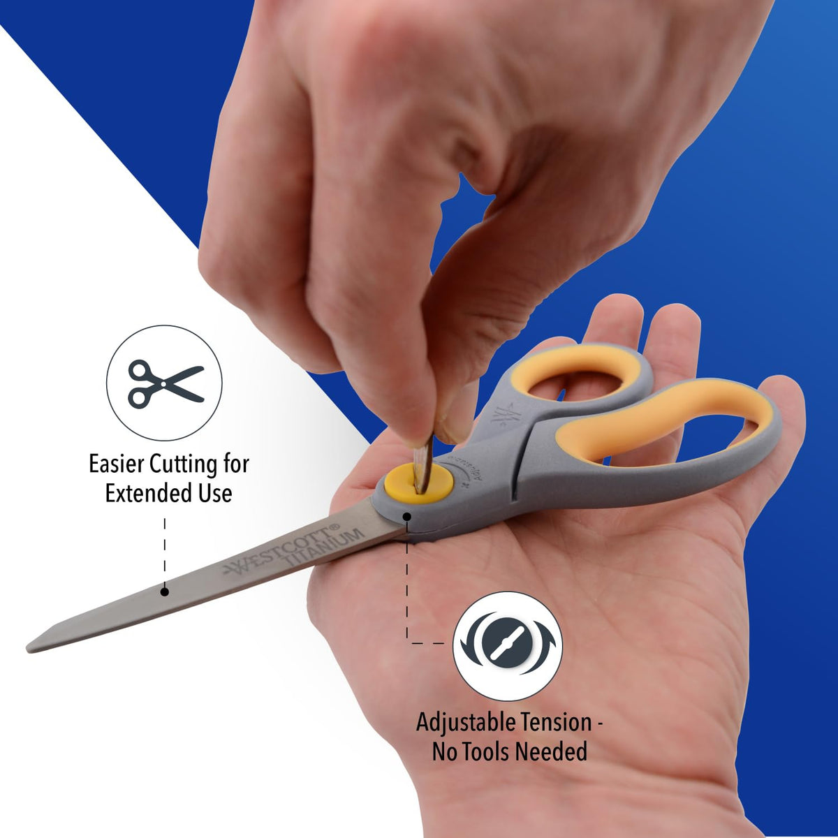 8” Titanium Bonded Scissors with Adjustable Glide and Soft Handle by Westcott – 2-Pack, Titanium Bonded, Gray/Yellow, Model 13901