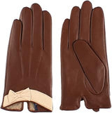 Ladies Leather Gloves Lambskin Short Warm Thick Gloves with Decorative Bownots (Touchscreen or Non-Touchscreen)