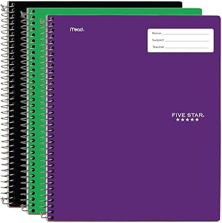 Five Star Interactive Notetaking Spiral Notebooks, 3 Pack, 1 Subject, College Ruled Paper, 11" x 8-1/2", 100 Sheets, Black, Green, Purple (820017-ECM)