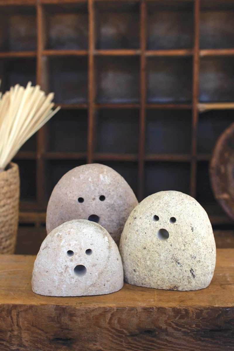 Set of Three Tabletop River Rock Ghosts by KALALOU – Rock, Model H4261