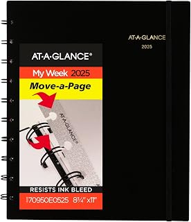 AT-A-GLANCE 2025 Appointment Book Planner, Weekly & Monthly, 8-3/4" x 11", Large, Move-A-Page, Black (70950E0525)