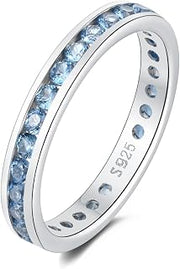 Muses Art Design Sterling Silver 925 CZ Birthstone Eternity Ring (Channel Set/Full Round), Stackable Wedding Engagement Ring