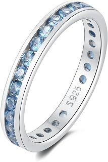 Muses Art Design Sterling Silver 925 CZ Birthstone Eternity Ring (Channel Set/Full Round), Stackable Wedding Engagement Ring