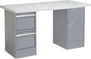 Global Industrial 60" W x 30" D Workbench, 1-3/4" Laminate Square Edge Top, 2 Drawer/Cabinet