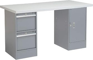 Global Industrial 60" W x 30" D Workbench, 1-3/4" Laminate Square Edge Top, 2 Drawer/Cabinet