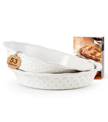 Lareina Ceramic Deep Dish Pie Pan, 53 oz, Honeycomb and Tree