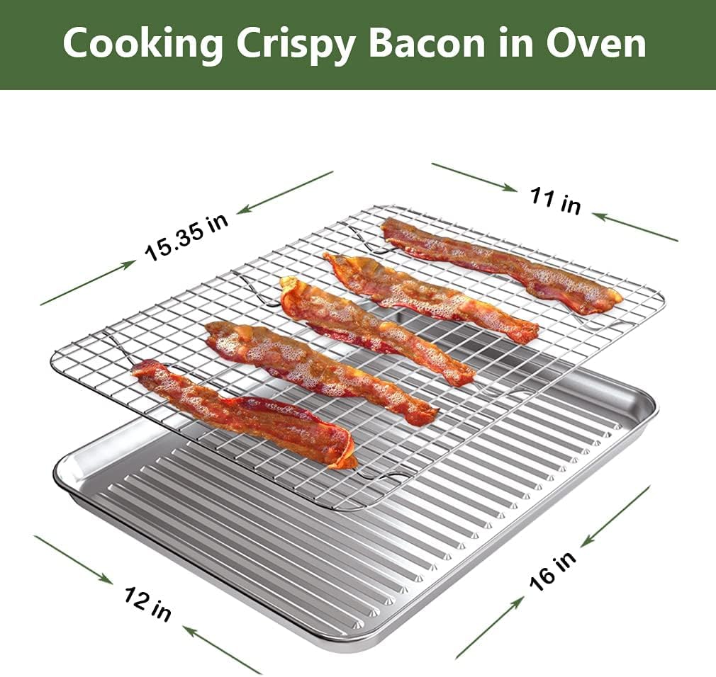 Rottay Stainless Steel Baking Pan Set, 16 x 12 Inch Sheets with Racks, Silver