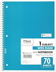 Mead Spiral Notebook, 1 Subject, Wide Ruled Paper, 70 Sheets, 10-1/2" x 8", Blue (05510AY7)