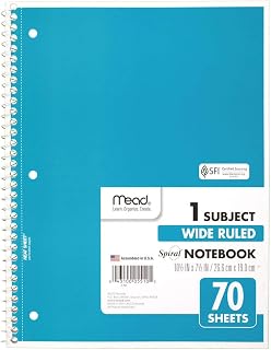 Mead Spiral Notebook, 1 Subject, Wide Ruled Paper, 70 Sheets, 10-1/2" x 8", Blue (05510AY7)
