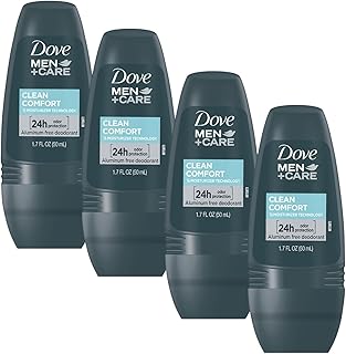 Dove Men+Care Clean Comfort Roll on Deodorant, Aluminum Free, For All Day Underarm Odor Protection, 12-Pack, 1.7 Fl Oz Each, 4 Bottles