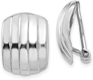 14k White Gold Polished Ribbed Non-pierced Omega Back Earrings