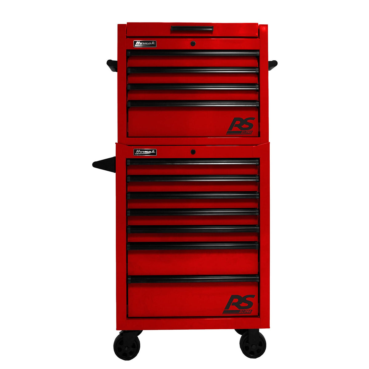 RS Pro 27in. 4-Drawer Top Chest with Outlet by Homak – 23.5"L x 27"W x 21.38"H, Polyvinyl Chloride, Red, Model RD02027401