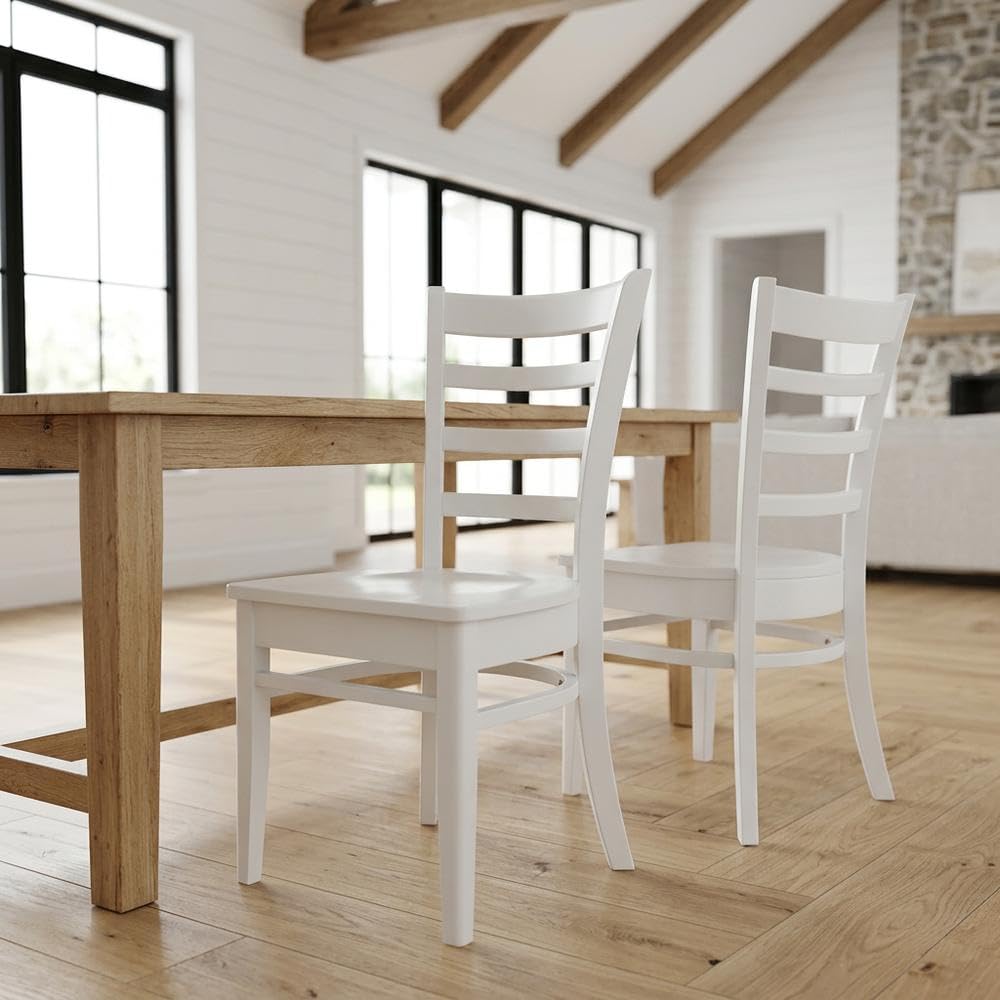 Solid Wood Side Chair with Classic Leg Design by Furnifact – Wood, White, Pack of 2
