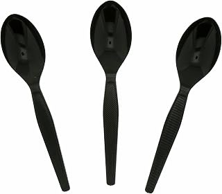 AmerCareRoyal Medium-Heavy Weight Unwrapped Disposable Polystyrene Plastic Teaspoons for Restaurants and Catering, Black, Pack of 1000