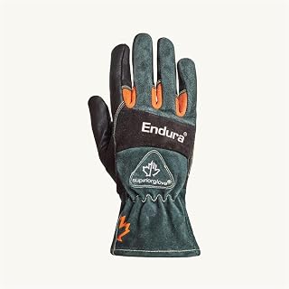 Superior Glove Endura 398GLBB Heat-Resistant Welding Gloves, L, Kevlar, Black/Gray with Red Finger Crotch, Fleece Lining, Gauntlet Cuff