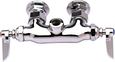 T&S Brass B-0345-LN Wall-Mount Double Pantry Rigid Outlet Faucet with 3-3/8-Inch Centers, Lever Handles and Less Nozzle