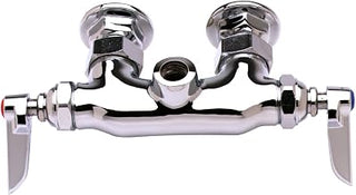 T&S Brass B-0345-LN Wall-Mount Double Pantry Rigid Outlet Faucet with 3-3/8-Inch Centers, Lever Handles and Less Nozzle