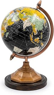8 Inch Vintage Desktop World Globe with Base, Rotating Antique Style Geographic Globe, 12 Inch Tall Educational Globe for Home Office, Study Desk, Library & Classroom