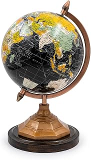 8 Inch Vintage Desktop World Globe with Base, Rotating Antique Style Geographic Globe, 12 Inch Tall Educational Globe for Home Office, Study Desk, Library & Classroom