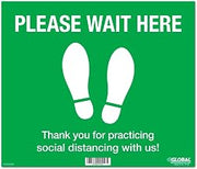 Global Industrial Green Please Wait Here Floor Sign, 14"W x 12"H, Vinyl Adhesive