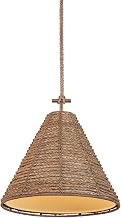 Troy Lighting Redwood 1-Light Pendant | Patina Brass Finish | Abaca Rope Wrapped Wheat Linen Shade | Coastal Nautical Ceiling Light | Braided Cord Suspension | 20" W x 17.75" H | F6020-PBR