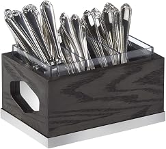Cinderwood Collection – Flatware Display – 9.5W x 6.75D x 4.75H – Dark-Stained Oak, Acrylic Insert, Mirror Metal Base