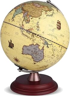 Retro Led Light Antique Rotating Globe with Stand Wood Base Globe...