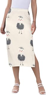 Cute Animal Emu Offwhite Women Midi Skirt for Women Beachy
