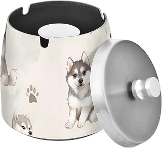 Cute Husky Dog Splash Ashtray with Lid, Outdoor Ashtrays for Patio