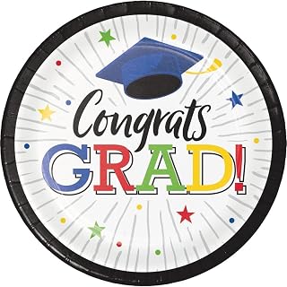 Creative Converting Hats Off Grad Paper Plates, 8 Count