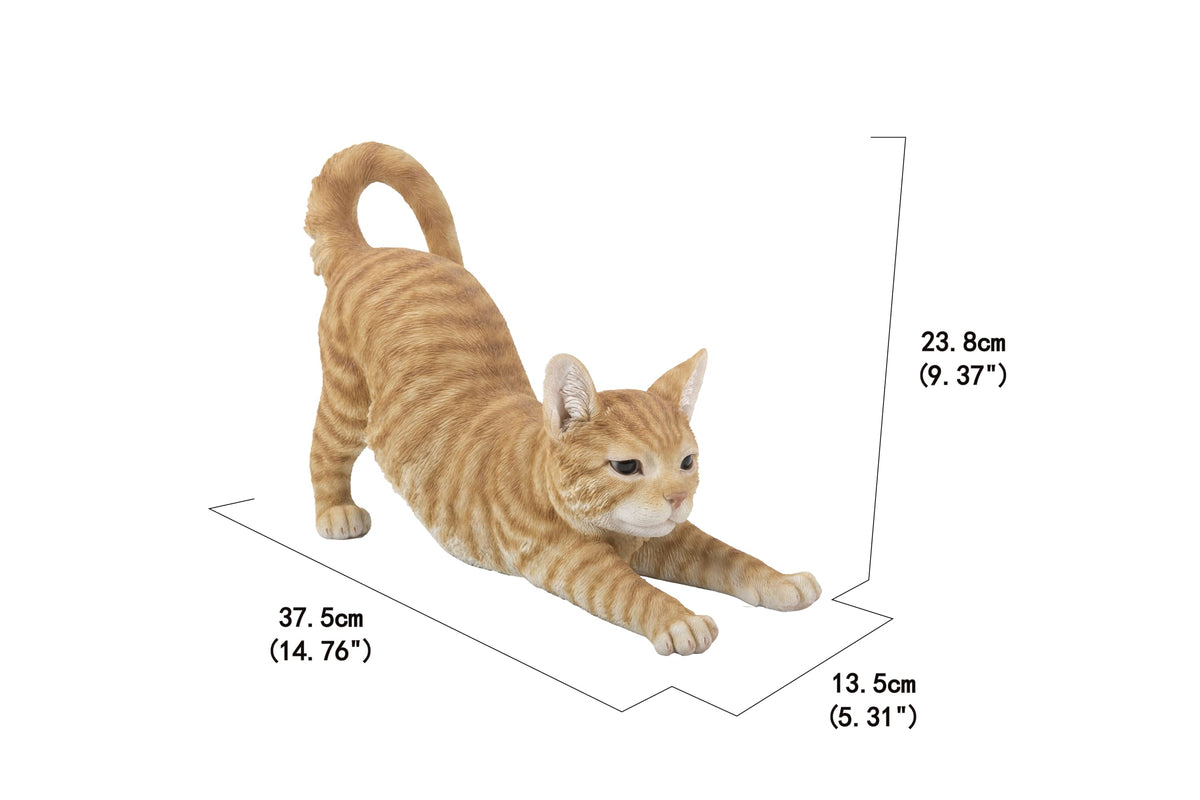Orange Tabby Cat Stretching by HI-LINE – Resin, Orange & Cream, Model 87757-O