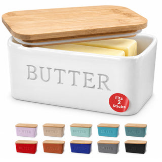 Priority Chef Ceramic Butter Dish with Lid, Large Capacity, White