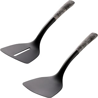 Sabatier 2-Piece Faux Marble Turner Set - Solid and Slotted Spatulas with Gray Marble Handles, Heat-Resistant to 450°F, Dishwasher Safe Kitchen Utensils