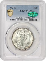 1943 S American Silver Walking Liberty Half Dollar $0.50 PCGS/CAC MS-67+ | MS-67+