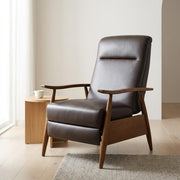 Semi-Leather Recliner Chair with Wood Arms Push-Back by Furnifact – Hardwood and plywood frame construction, Leather Gel, Brown