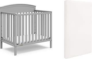 Graco Benton 4-in-1 Convertible Mini Crib with Crib Mattress, Pebble Gray