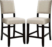 Counter Height Chairs Set of 2 Antique Black Frame Beige Linen-Like Upholstery Nailhead Trim Distressed Details 25in Seat Height for Kitchen Island Breakfast Bar