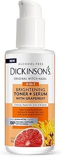 Dickinson's Witch Hazel Brightening Toner + Serum | Grapefruit | 4 Fl Oz | 100% Natural Distilled Witch Hazel; Alcohol-Free; Gently Exfoliates & Tones Skin, Refines Pores