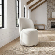 Boucle-Upholstered Swivel Side Chair by Furnifact – Engineered Wood, Beige, Pack of 2