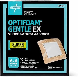 Medline Optifoam Gentle EX Bordered Foam Adhesive Dressing, 6" x 6" Square (100 Count)