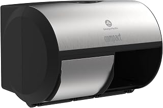 Compact 2-Roll Side-by-Side Coreless High-Capacity Toilet Paper Dispenser by GP PRO (Georgia-Pacific), Faux Stainless, 56796A, 1 Dispenser