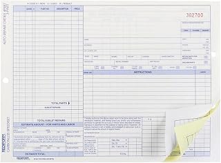 Rediform Auto Repair Polypack, Carbonless Triplicate Forms, 8.5" x 11.625", 50 Numbered Sheets (4P487)