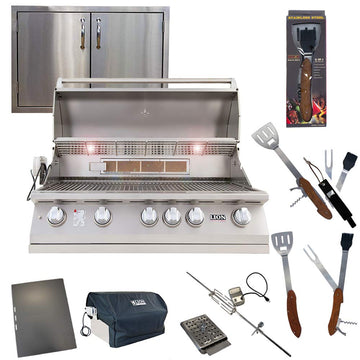 40-Inch Liquid Propane Grill with Made in USA BOB 30" Double Door Exclusive Best of Backyard Gourmet Package by Lion Premium Grills – Stainless Steel, Assorted, Model L90000