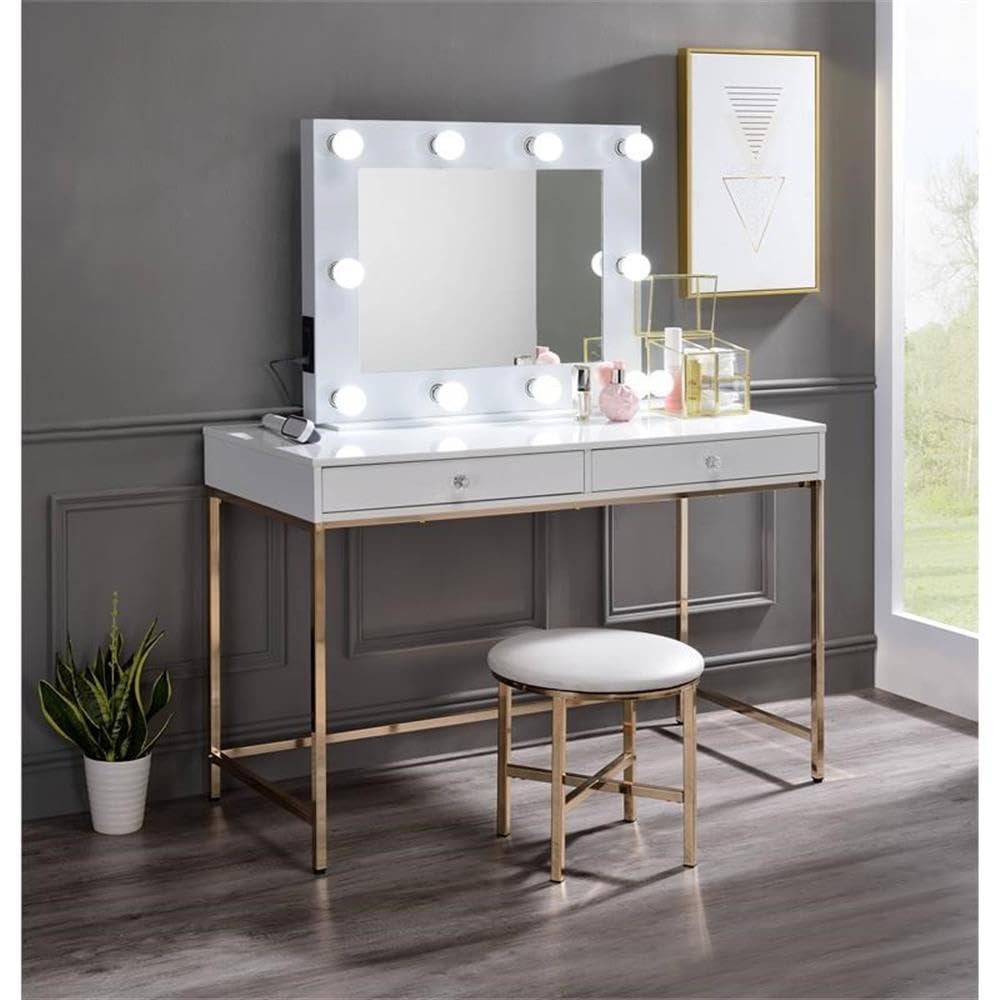 Avery Rectangle Accent Mirror in White by Acme – 26"L x 32"W, Metal, White, Model AC00759