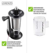 Handheld Coffee Grinder with Adjustable Ceramic Grinding Gear by GEFU – 14 x 5 x 5 cm, 4 cups, Stainless Steel, Black, Model 16330