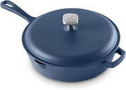 Zakarian By Dash 4.5QT Nonstick Cast Iron Deep Skillet with Cast Iron Lid for Family-Sized Meals, Frying, Roasting, Baking, One-Pot Meals and More - Blue