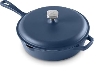 Zakarian By Dash 4.5QT Nonstick Cast Iron Deep Skillet with Cast Iron Lid for Family-Sized Meals, Frying, Roasting, Baking, One-Pot Meals and More - Blue