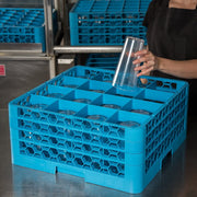 Opticlean Glass Rack 16 Compartments with 3 Extenders for Kitchens and Restaurants by Carlisle FoodService Products – 8.72", Polypropylene, Carlisle Blue, Model RG16-314
